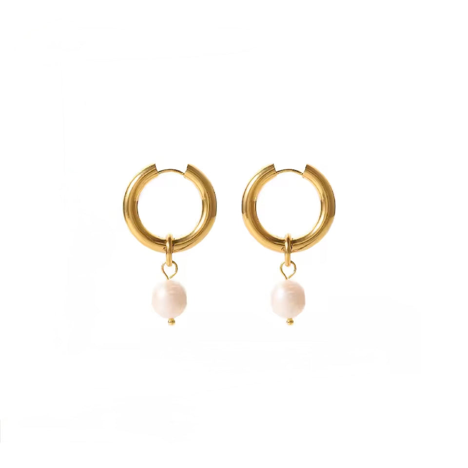 Golden Pearl Hoops